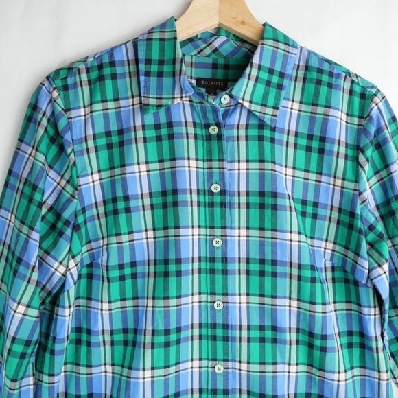 Talbots Button Down Shirt Blue Plaid Cotton Long Sleeve Casual Basic Size Small - Picture 2 of 11